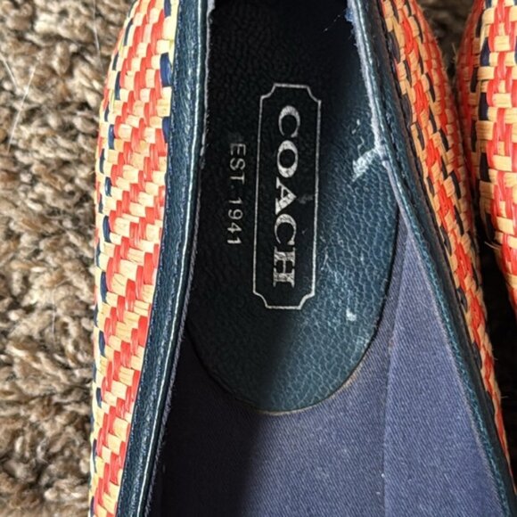 Coach Carton Straw/Raffia Flats Orange Navy Size 7.5 - Picture 4 of 5